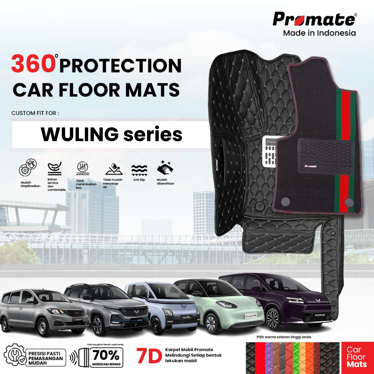 PROMATE Karpet Mobil Wuling Series Customfit Premium 7D Fullset Sampai Bagasi