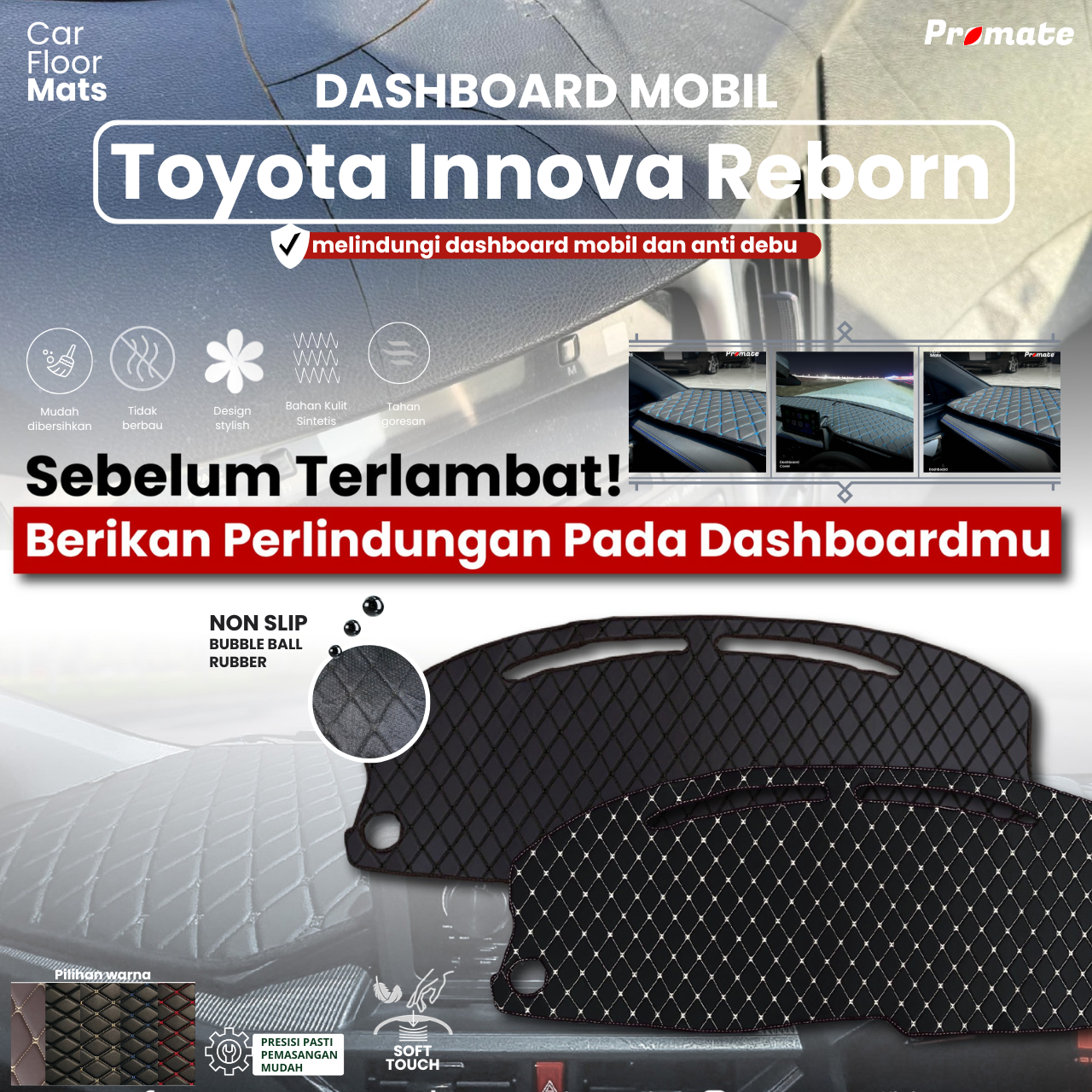 PROMATE Dashboard Cover Toyota Innova Reborn 2016-Terbaru - waterproof /anti slip